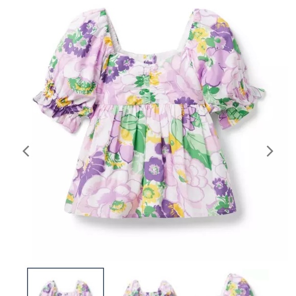 Janie and Jack Other - Janie & Jack Girls Floral Purple Green Smocked Top Puff Sleeves Size 3